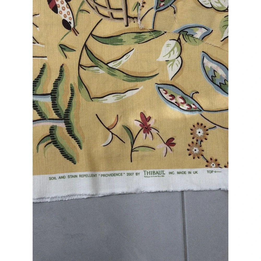 Thibaut Providence Fabric ~1.5 yd plus remnants UK Made Bird Deer Floral Yellow